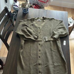 Olive Green Women's Sweater with Belt